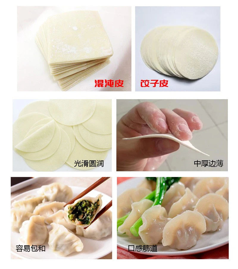 Electric Dumpling Wrapper Machine – 110V/220V, Round & Square Wonton Skin Maker, Rolling Press & Pasta Slicer, Commercial