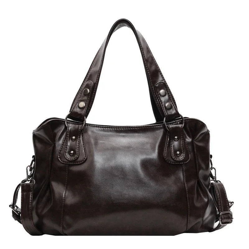 Retro Luxury PU Leather Tote Bag – Large Capacity Solid Color Crossbody Shoulder Bag for Women