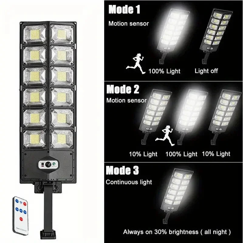 504LED Ultra-Bright Solar Street Light — Motion Sensor, Remote Control, Dimmable, Waterproof