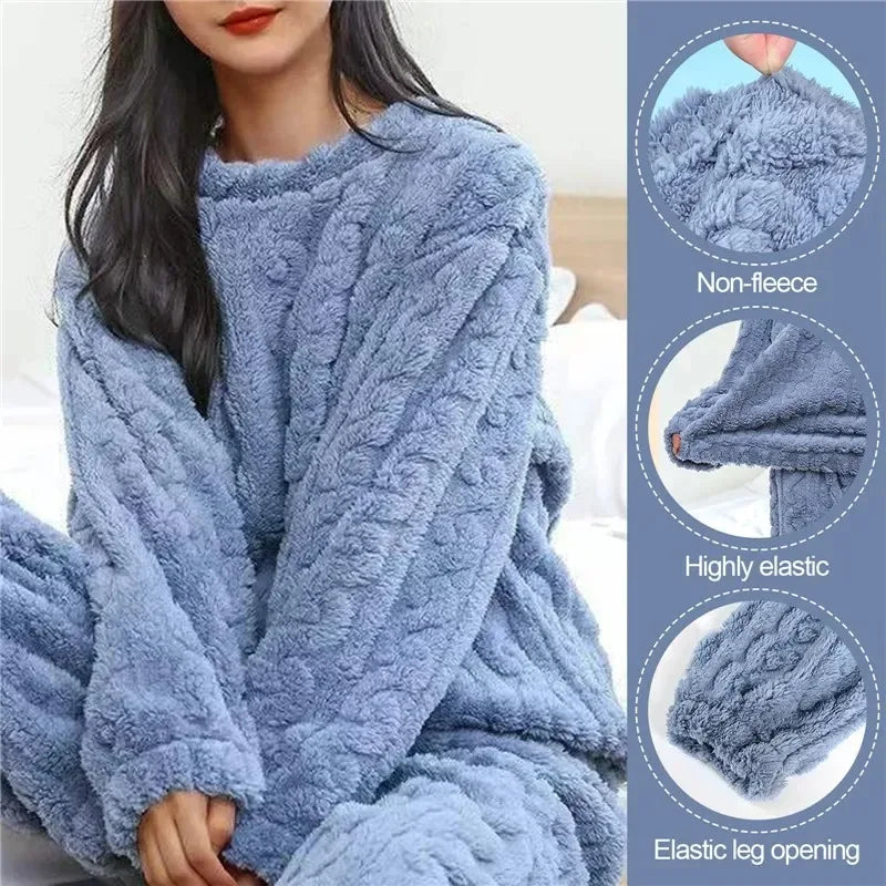 Women's Soft Coral Velvet Jacquard Pajama Set | Cozy Winter Loungewear Christmas Valentine's Gift