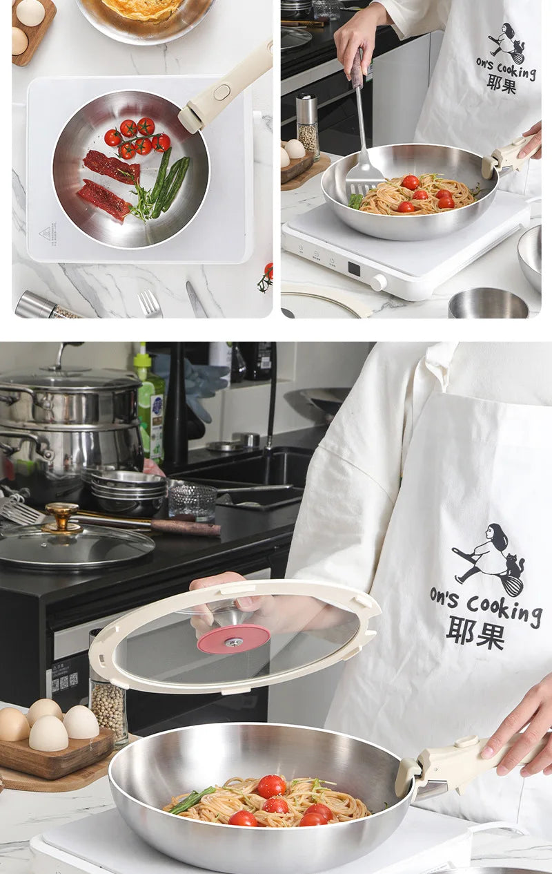Pot and Cooking Set 316 Stainless Steel Household Full Set Six-Piece Pot Set, Detachable Handle, Uncoated Frying and Frying Wok
