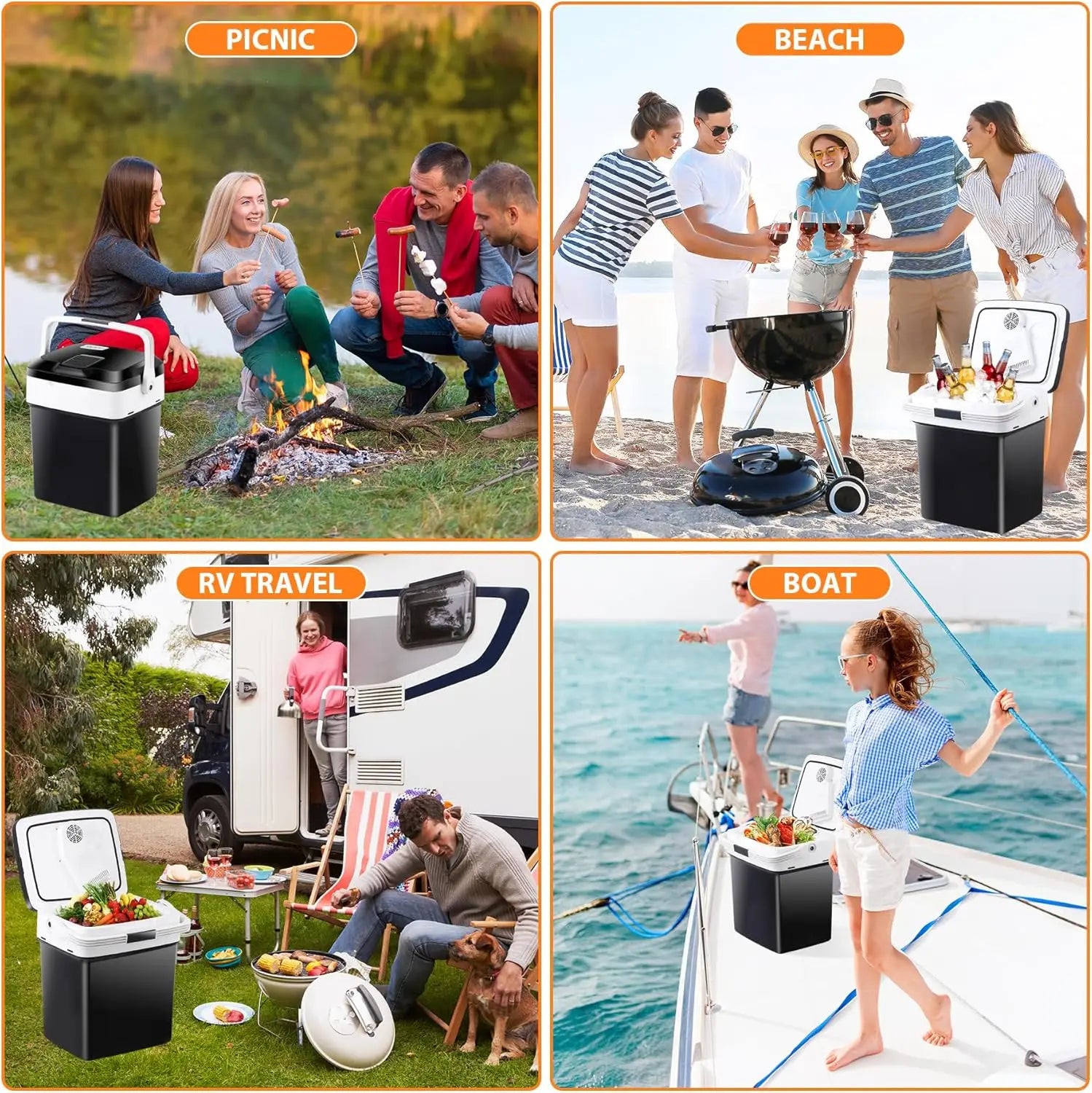 Portable 12V DC Car Refrigerator — 28 Quart Electric Cooler & Warmer with Auto Locking Handle for Travel & Camping
