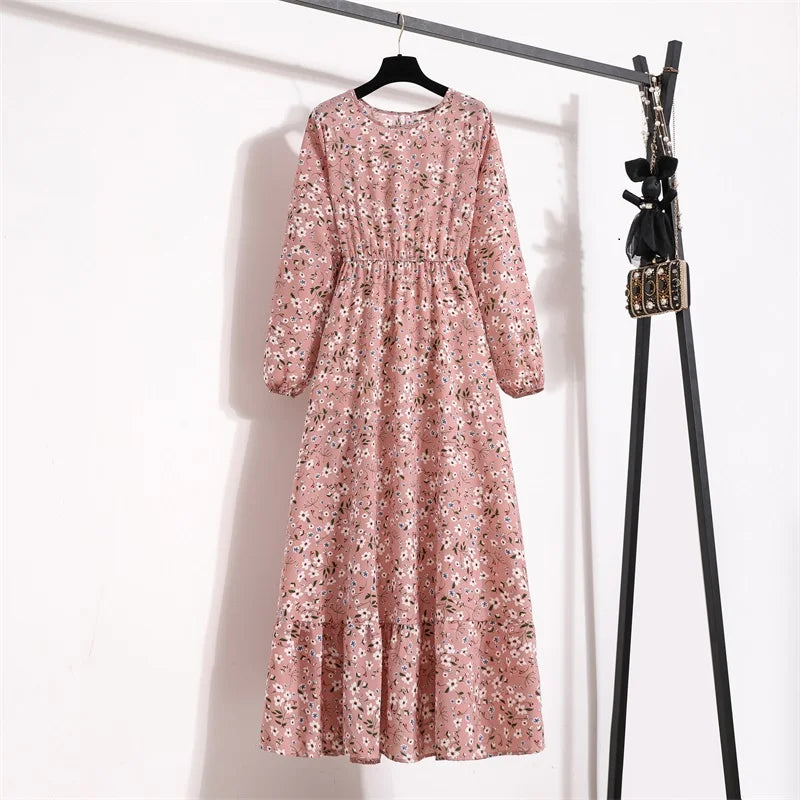 Women Long Dresses Spring Summer Casual Full Sleeve Floral geometry Printed O neck Woman Bohe Beach Party Dress Mujer Vestidos
