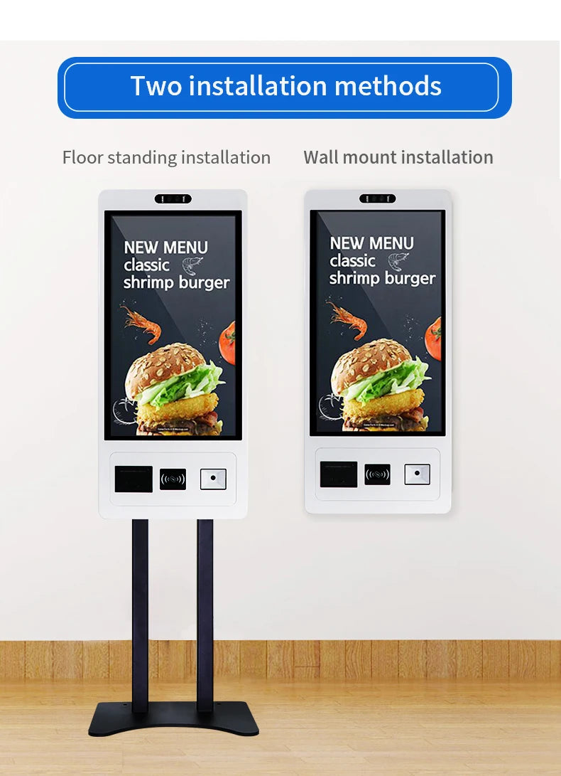 TouchWo Wall Mount Self-Service Kiosk AIO – 15.6"/21.5"/23.8", Android/Win 10/11, Checkout & Ordering