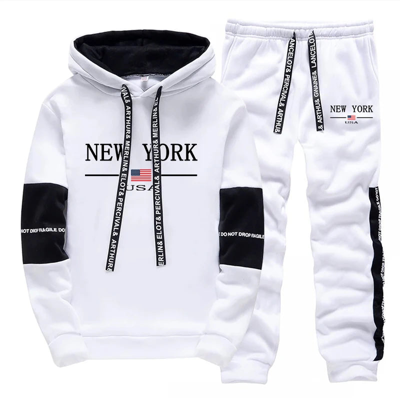 Men's Print Hoodie & Jogger Pants Tracksuit – Autumn Winter Casual Sportswear Set