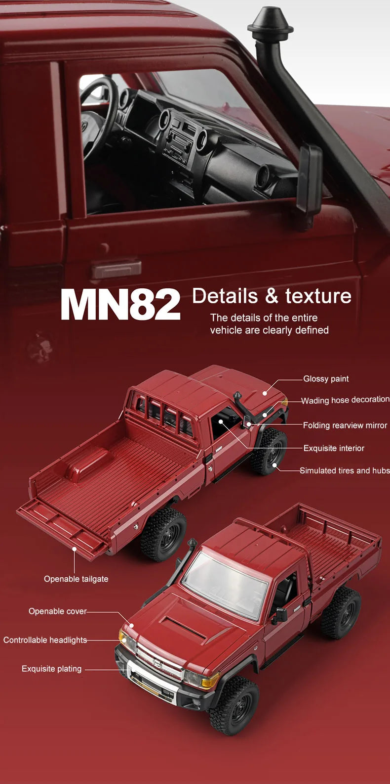MN82 1:12 Scale 4WD RC Off-Road Crawler – 2.4G RTR Proportional Remote Control Car