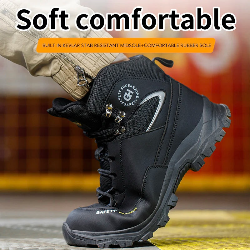 Men's Button-Closure Synthetic Work Shoes
