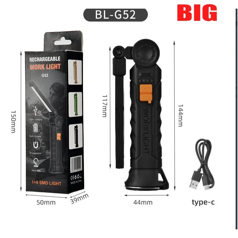 NEWBIRTH COB+LED Work Light – 800 Lumen, 360° Magnetic Base, Foldable Hook, Red Mode, IPX5, Type-C