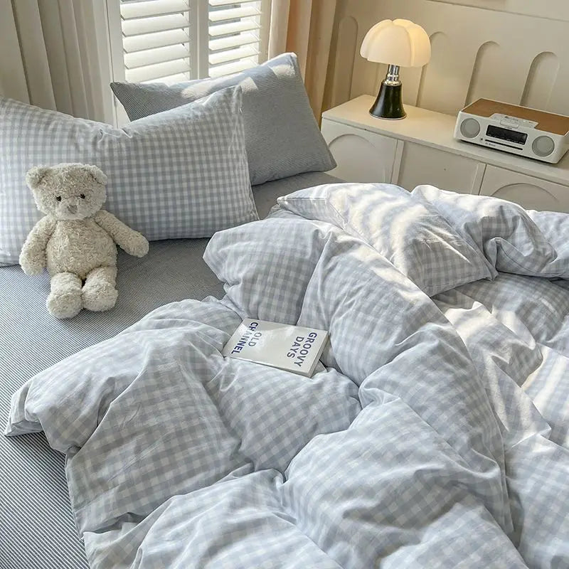 Pink Classic Plaid Duvet Cover Set | Twin & Queen, Flat Sheet & Pillowcase, Soft Home Decor Bedding (No Filler)