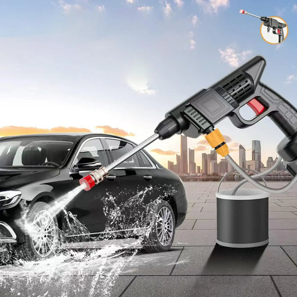 Cordless High-Pressure Washer Gun – 3-Level Pressure, 5–8m Spray Range, Car Wash & Garden Cleaning (EU Plug)