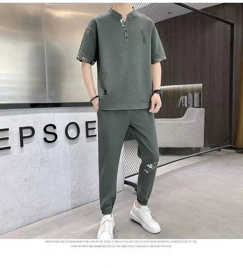 Men's Cotton Shirt & Trousers 2-Piece Set – High Quality Summer Fashion Suit M–4XL