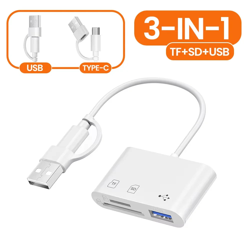 3-in-1 Lightning & USB-C SD/TF Card Reader Adapter – Camera Adapter for iPhone, iPad & USB Flash Drives