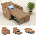 Brown 3-in-1 convertible sleeper chair bed with faux leather upholstery, adjustable backrest and pull-out sleeping surface