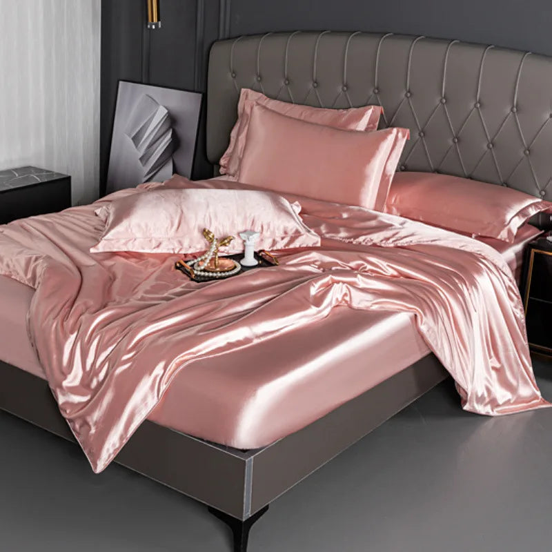 Pure 100% Silk Bedding Set | 4-Piece Luxury Duvet Cover, Bed Sheet & Pillowcases, Solid Plain, Twin to King