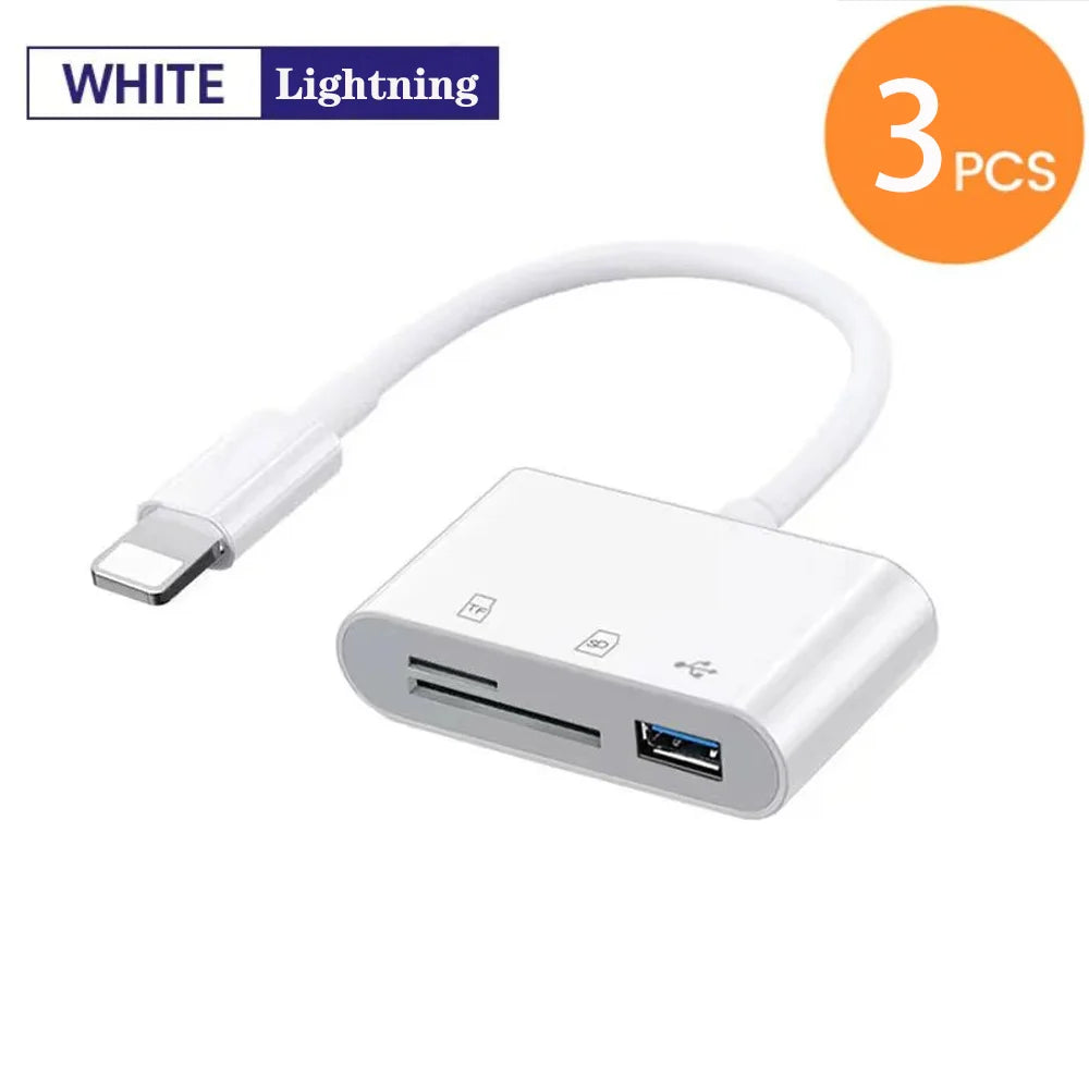 3-in-1 Lightning & USB-C SD/TF Card Reader Adapter – Camera Adapter for iPhone, iPad & USB Flash Drives