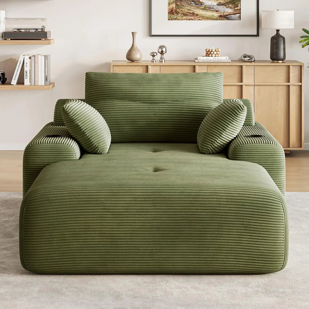 69-Inch Corduroy Boneless Chaise with Cup Holders