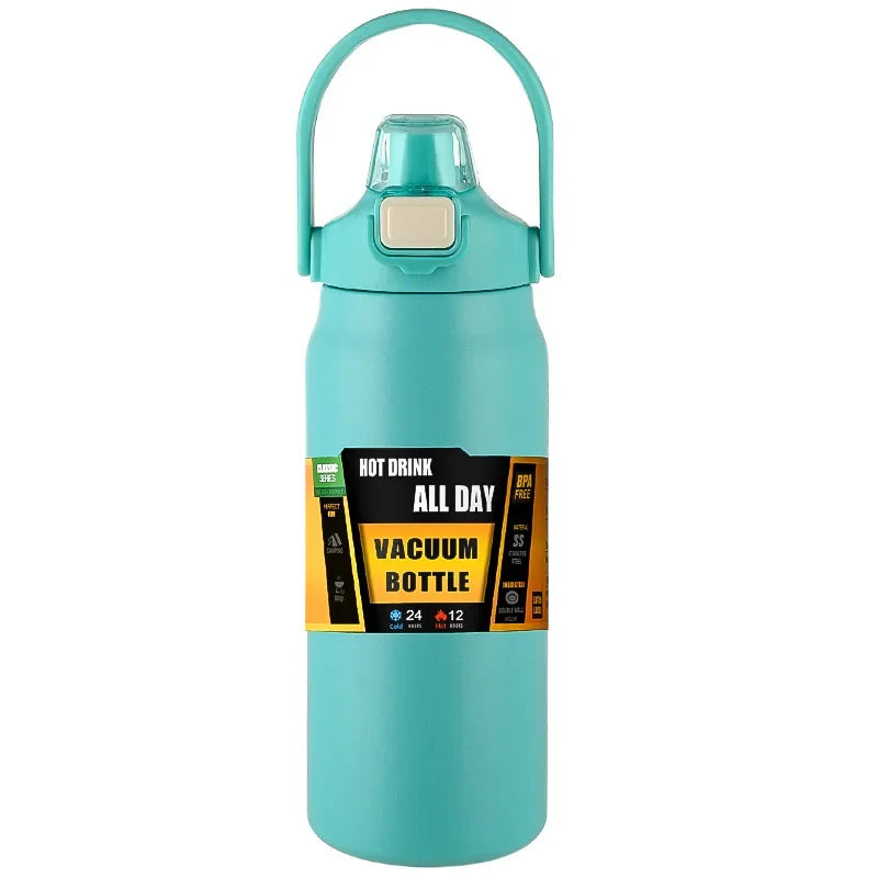 Insulated Stainless Steel Water Bottle with Pop-Up Straw – Double-Wall Vacuum, 24Hr Cold/8Hr Hot, 800ml–1500ml, 9 Colors