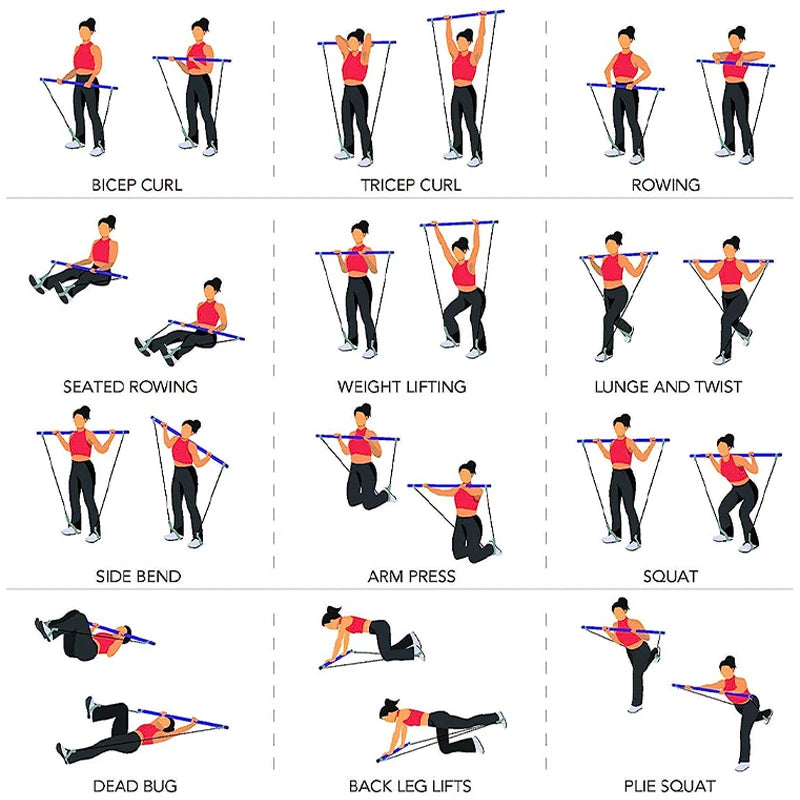 Pilates Stick – Multi-Functional Fitness & Yoga Equipment, Elastic Exercise Bar with Hip Pulling Rope for Home Training