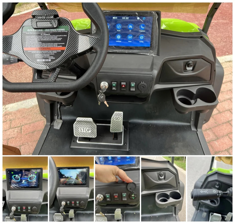 Touring Electric Golf Cart — Multi-Purpose Hunting Cart with Folding Windshield & Touch Display