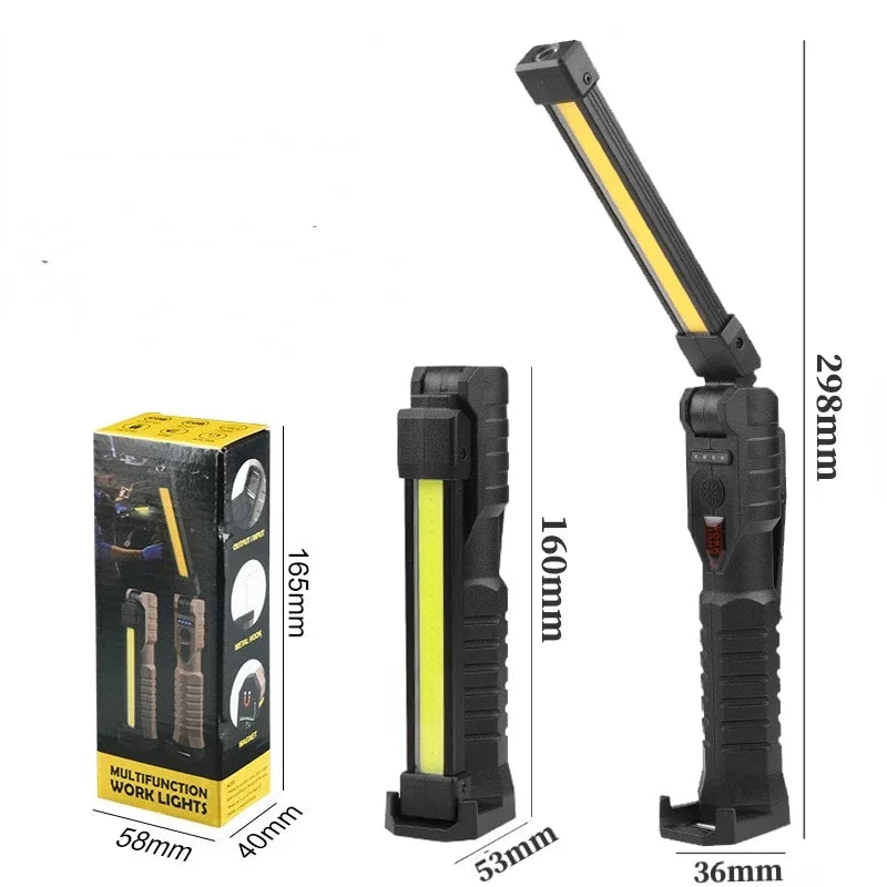 Folding COB+XPE LED Work Light – USB Rechargeable, 180° Foldable, Magnetic Base, Hook, Red SOS, Car Repair