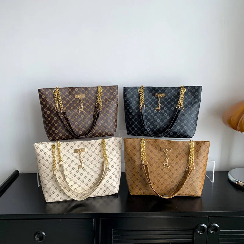 Soft Leather Large Capacity Tote Bag – Women's Shoulder Bag with Hanging Accessories
