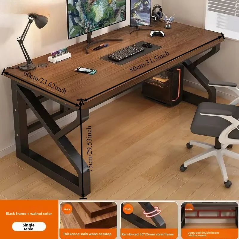 Solid Wood Core Gaming & Home Office Desk — E0 Eco-Friendly, Dual Cable Management, Multiple Sizes & Styles