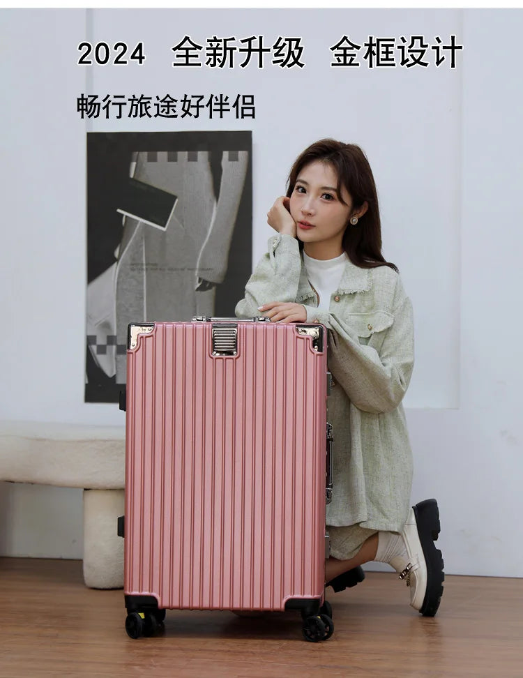 Aluminum Frame Leather Trolley Case — 20"/24"/26"/28" Universal Wheels