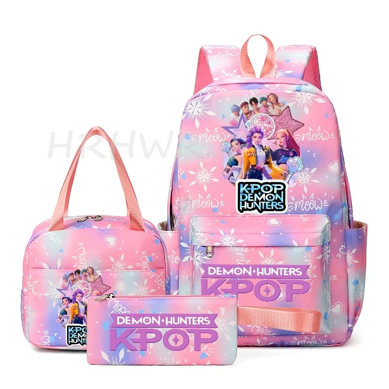 KPop Demon Hunter 3-Piece Backpack Set – School Bag, Shoulder Bag & Clutch