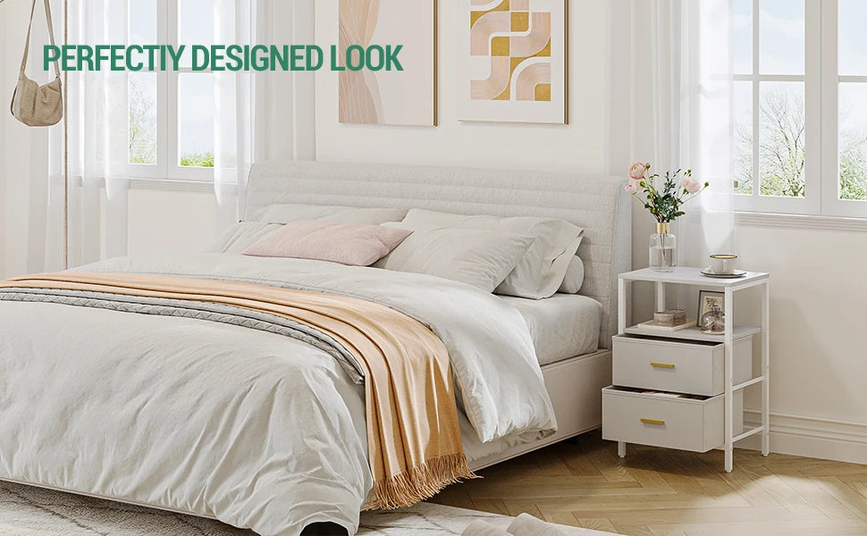Bedside Table set of 2, Side Table with 2 Storage Drawers, Open Compartment, Coffee Table, Bedside Table Bedroom, White
