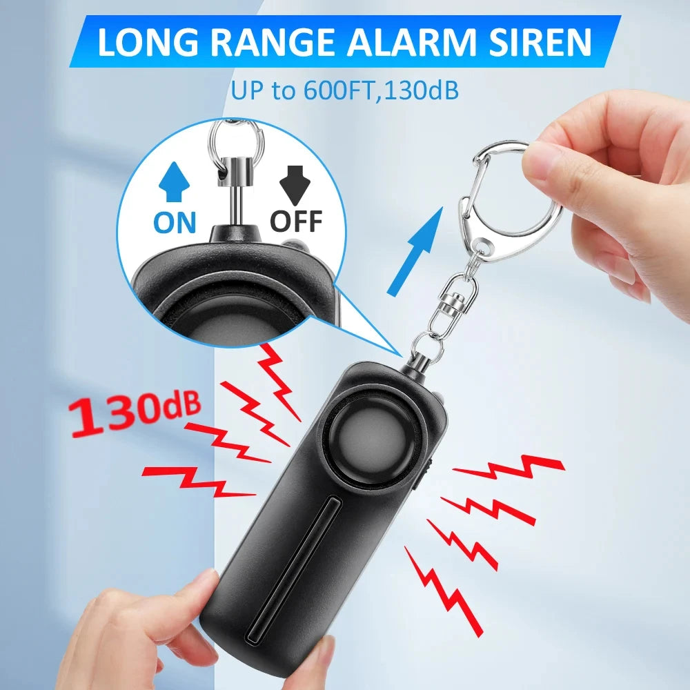 130dB Personal Safety Alarm Keychain with LED Light – Rechargeable Self Defense