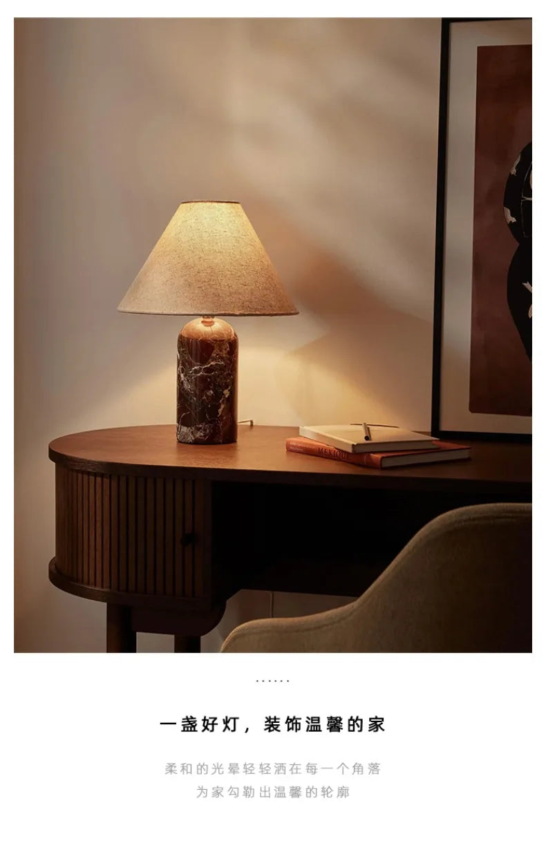Marble Base Lamp – Tapered Fabric Shade