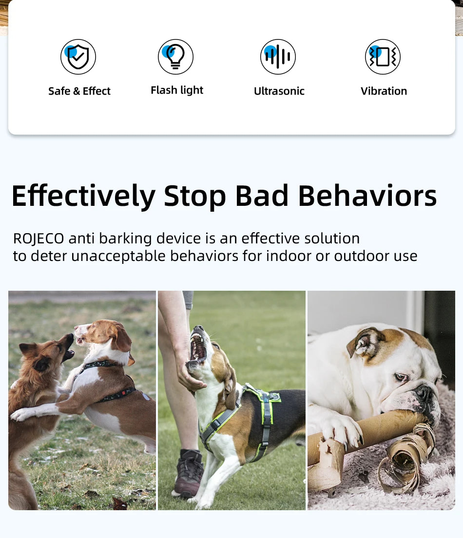 ROJECO 2-in-1 Ultrasonic Dog Repeller & Trainer – Anti-Barking Device with Flashlight