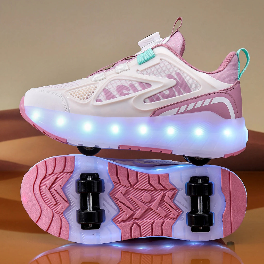 Children's 4-Wheel LED Light Roller Skate Shoes – Removable Wheeled Rolling Sneaker for Kids