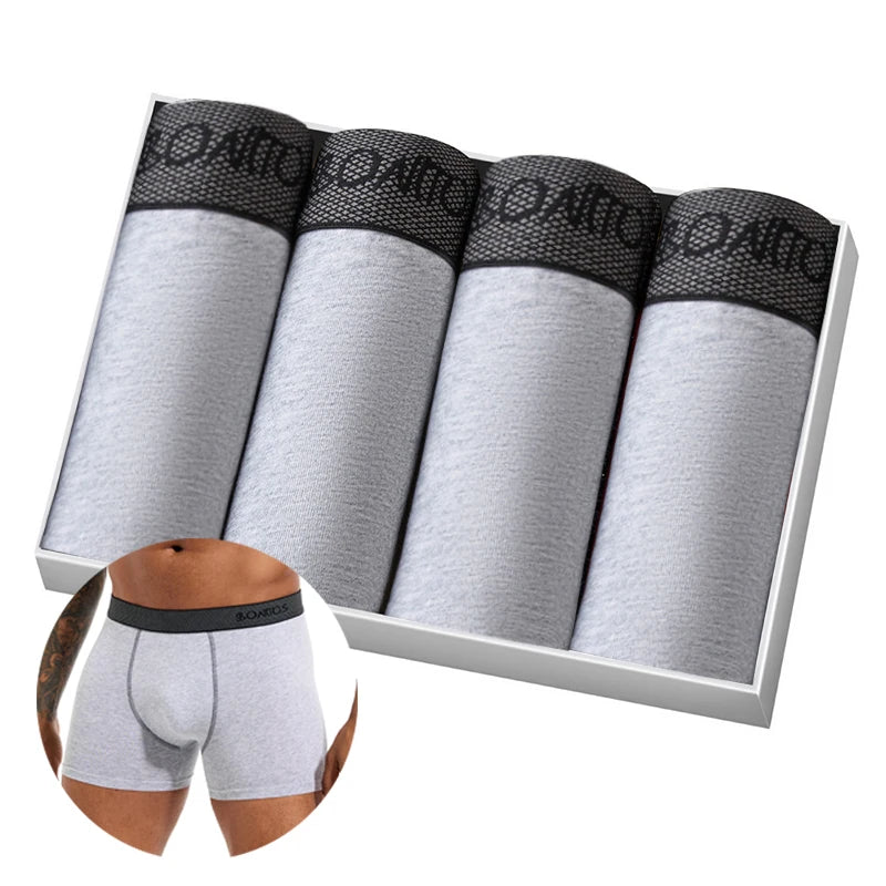 Men's Cotton-Blend Boxer Briefs with Letter Waistband, 4-Pack