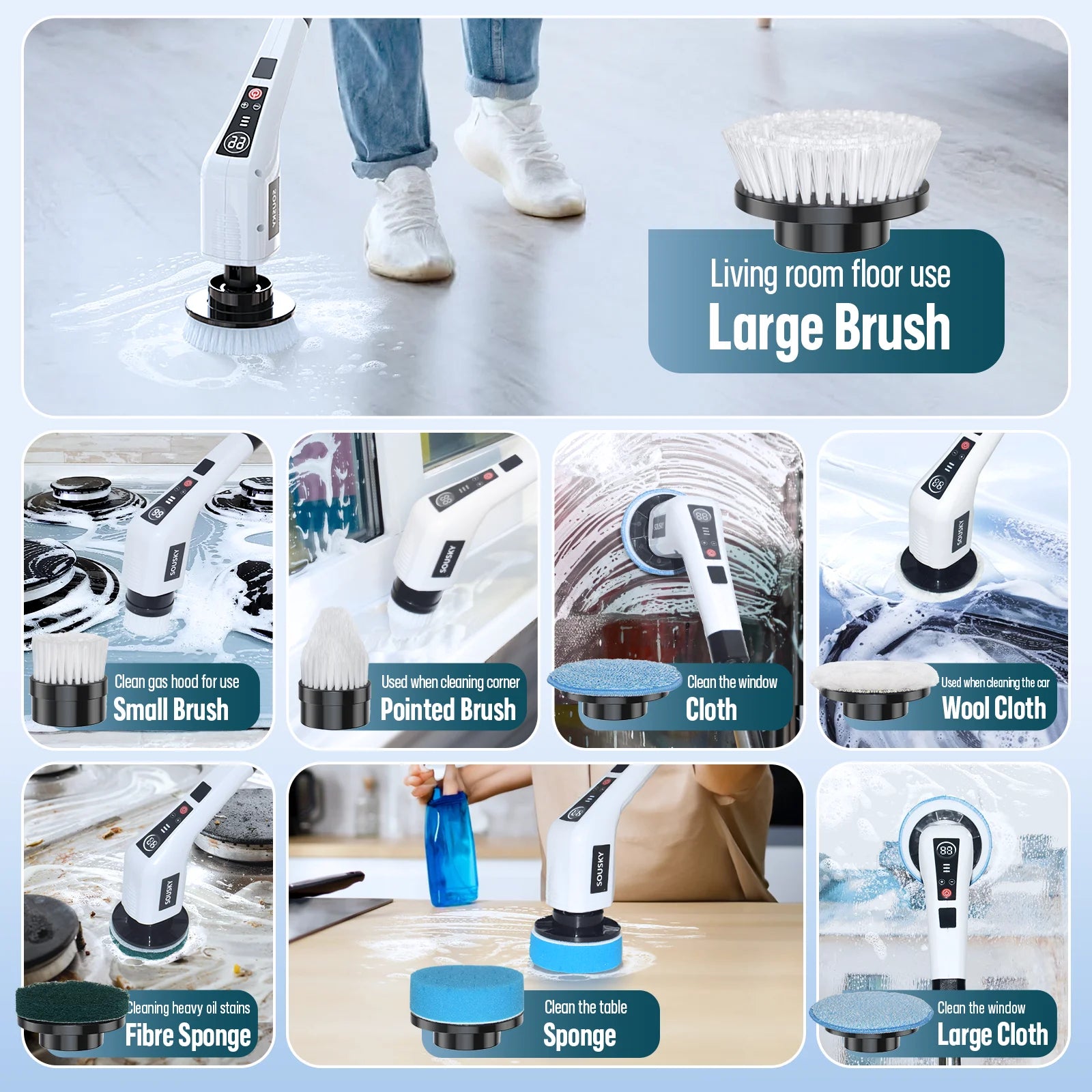 Electric Cleaning Brush – 8-in-1 Cordless Handheld Spin Scrubber with LED Display for Bathroom & Kitchen