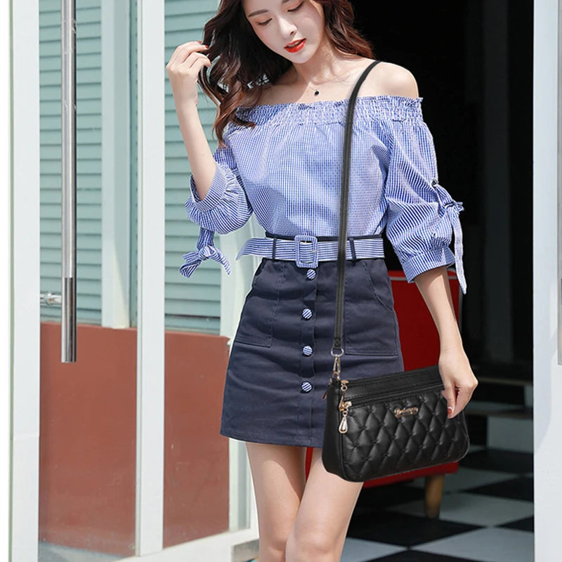 Embroidery Leather Messenger Bag – Women's Handbag with Hair Ball Charm in 12 Colors