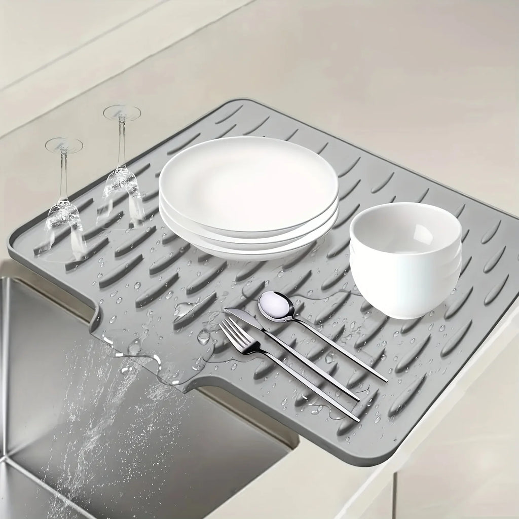 Silicone Drain Mat with Built-In Drainage – Large Rectangular Kitchen Countertop & Sink Mat