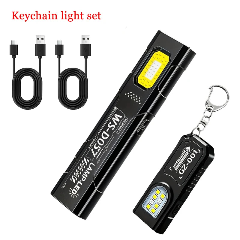 Mini COB LED Keychain Flashlight – USB-C Rechargeable, 5-Mode, IPX6 Waterproof EDC Pocket Light