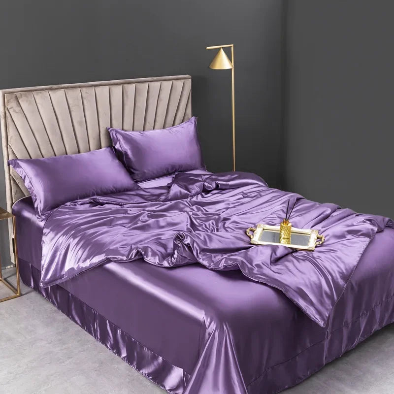 100% Pure Silk Bedding Set – 4-Piece Luxury Duvet Cover, Bedsheet & Pillowcases, Twin to King