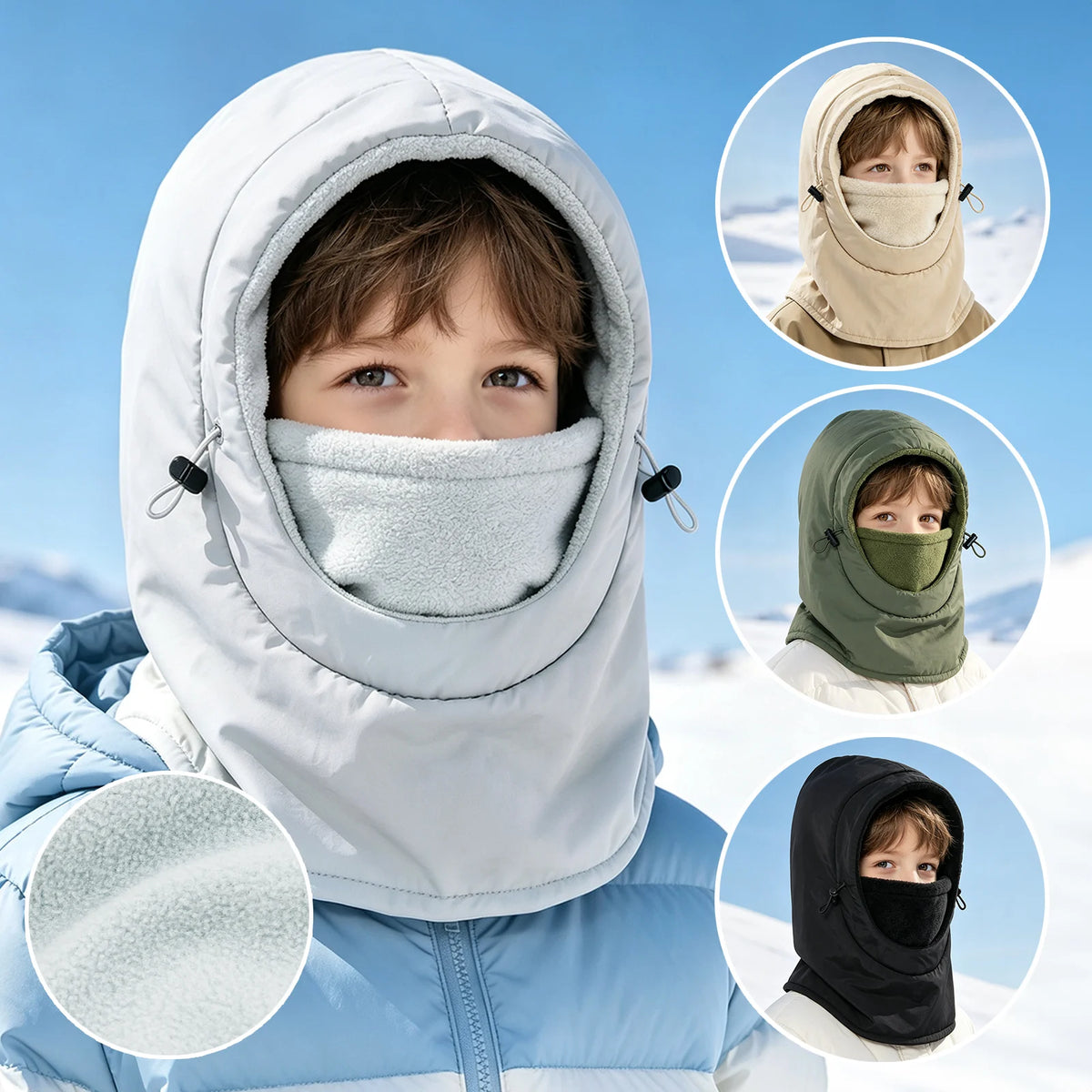 Kids' Fleece Winter Hood with Face and Neck Cover