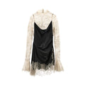 Lace Trim Satin Mini Dress — High Neck Color Block Y2K Party Clubwear