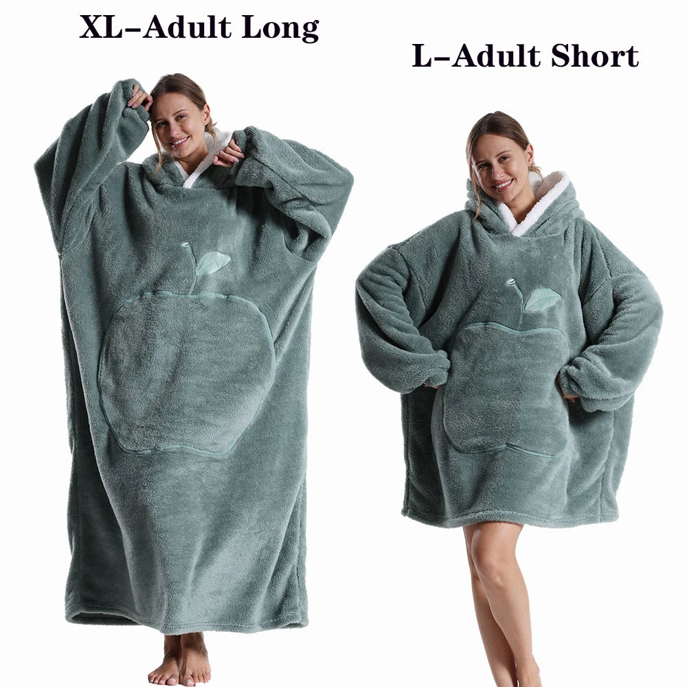 Oversized Wearable Blanket Hoodie – Plush Fleece with Sleeves, Hood & Pocket, 40 Designs