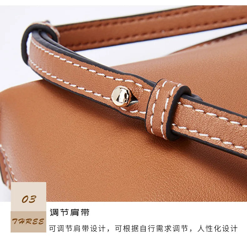 100% Genuine Cowhide Leather Mini Baguette Crossbody Bag – Phone Shoulder Bag for Women