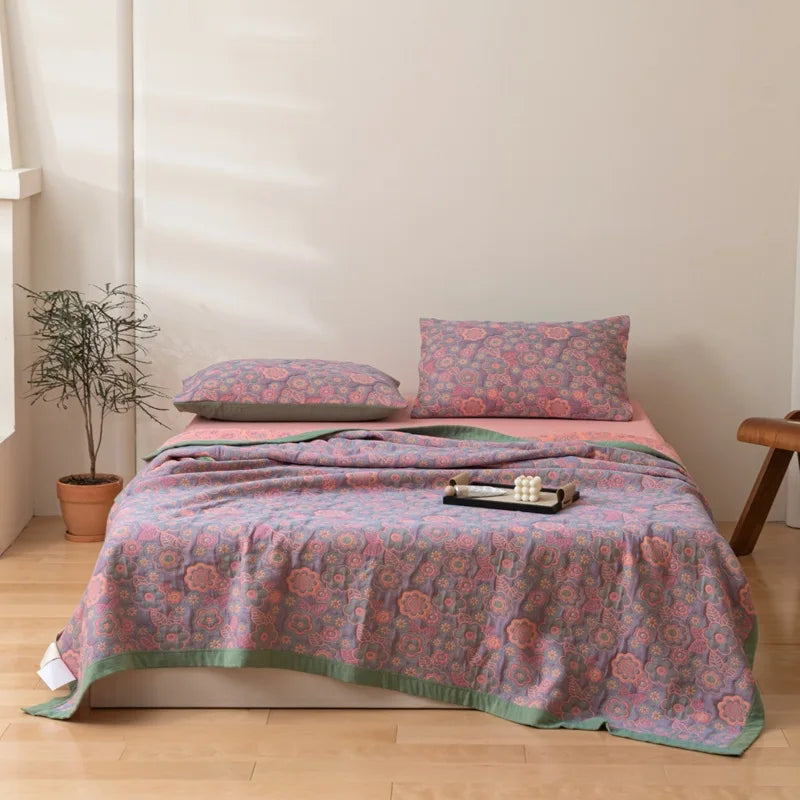 Ethnic Cotton Gauze Bedspread – Decorative King Size Bed Cover Blanket & Quilt, 220x240cm
