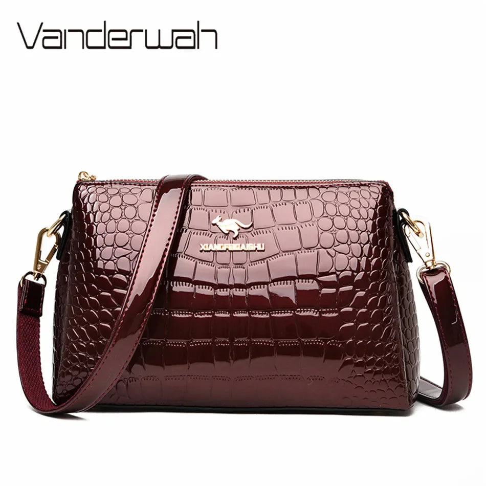 Luxury PU Alligator 3-Layer Flap Shoulder Bag – Sequin Crossbody Handbag for Women