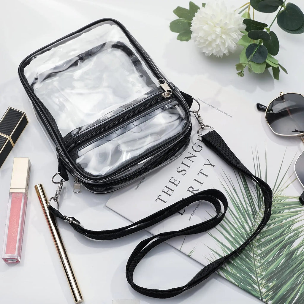 Women's Clear Stadium Crossbody Bag – PVC Transparent Shoulder Purse with Front Pocket