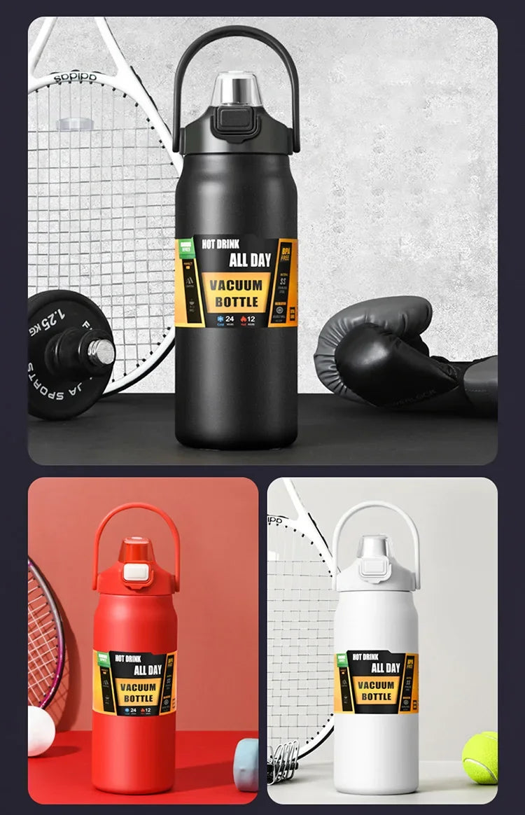 Insulated Stainless Steel Water Bottle with Pop-Up Straw – Double-Wall Vacuum, 24Hr Cold/8Hr Hot, 800ml–1500ml, 9 Colors
