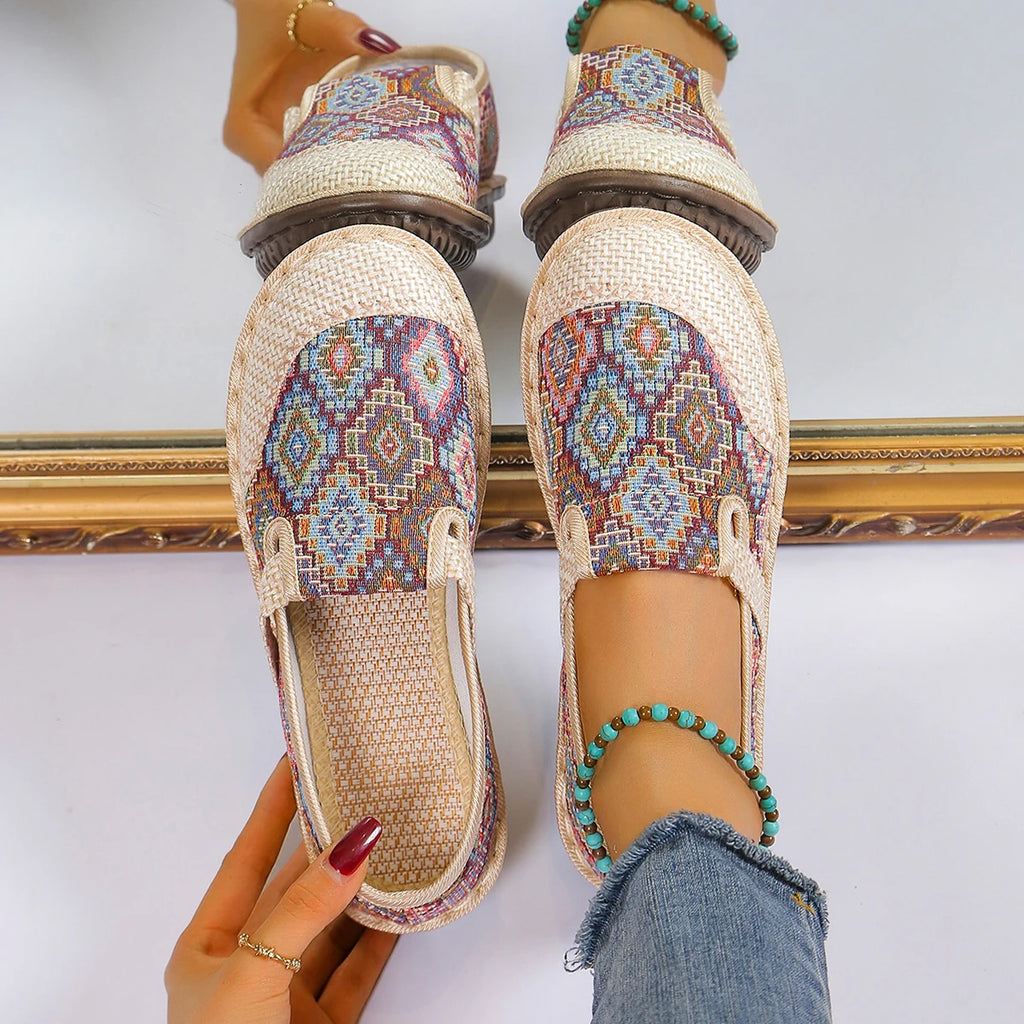 Women's Ethnic-Style Slip-On Flats – Soft Sole Anti-Slip Casual Shoes