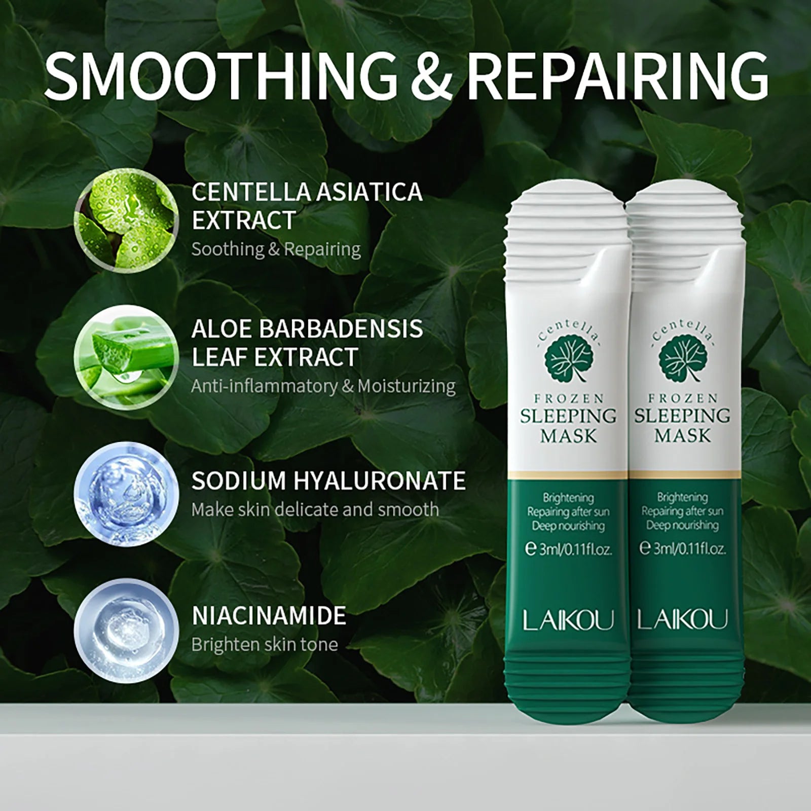 LAIKOU 7-Piece Sleeping Face Mask Set — Snail & Matcha