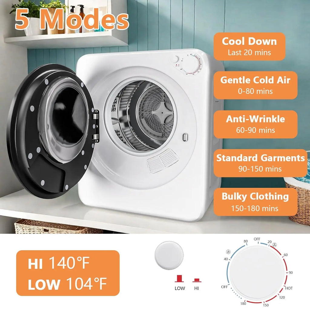 Portable Washer & Dryer Combo Set — 22 lbs Fully Automatic Washing Machine, 1.8 Cu Ft Dryer with 5 Drying Modes